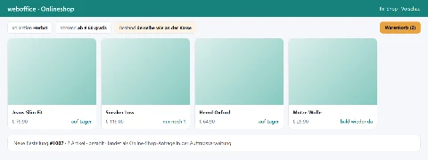 Onlineshop-Vorschau in webofficeHANDEL mit Produkten, Preisen und Lagerstand